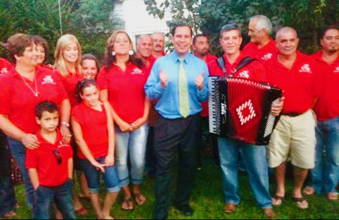 Will Flanagan with members of the Portuguese-American community at a Fall River celebration
